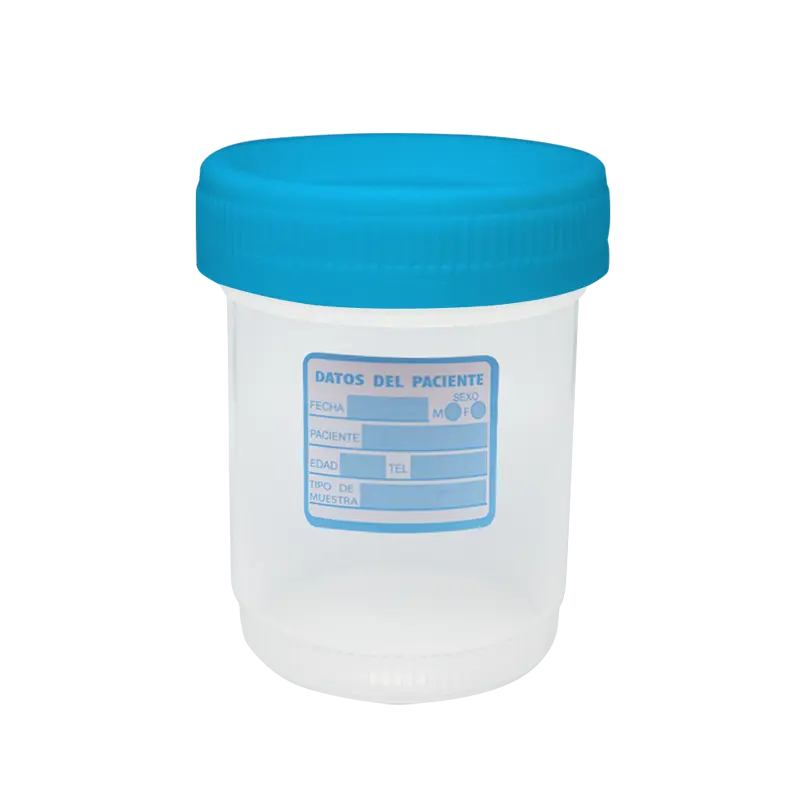 Vaso recolector tapa azul con etiqueta no esteril 120mm premium