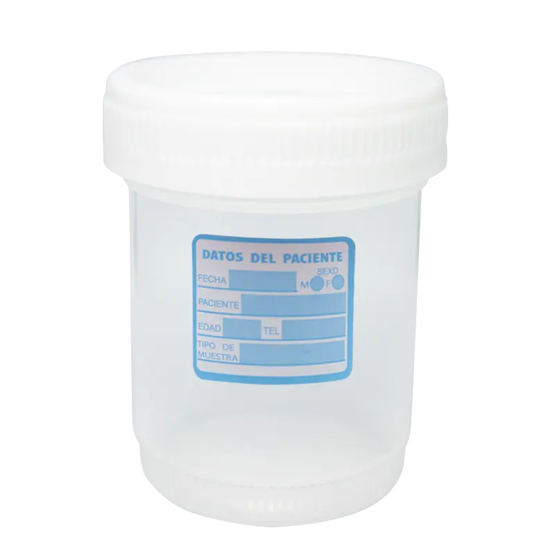 Vaso recolector tapa blanca con etiqueta no esteril 120mm premium