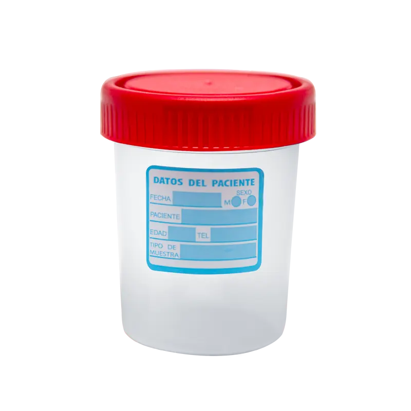 Vaso recolector tapa roja con etiqueta esteril 100ml