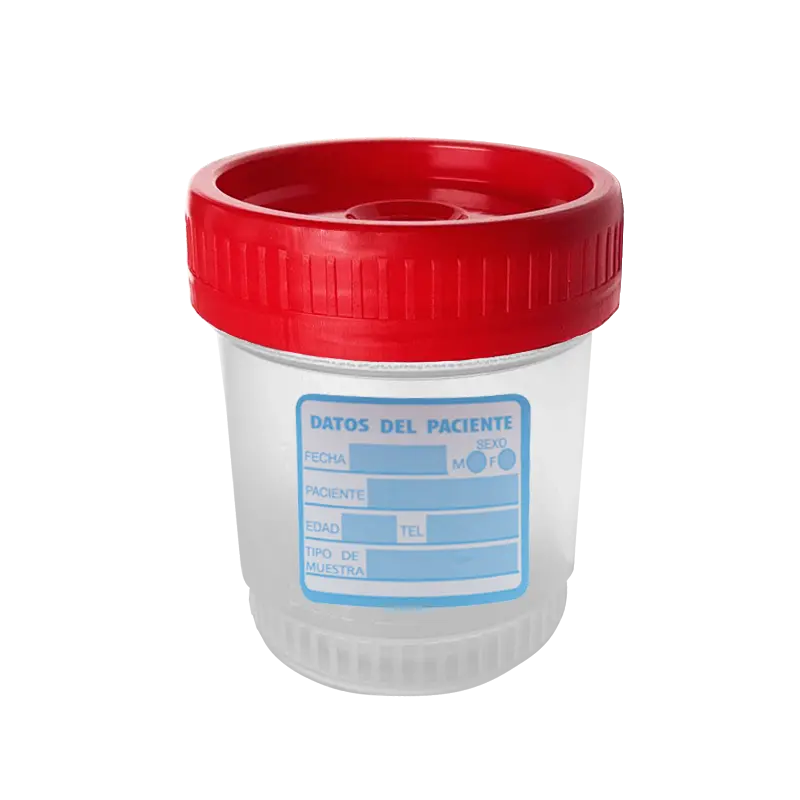 Vaso recolector tapa roja con etiqueta no esteril 60ml